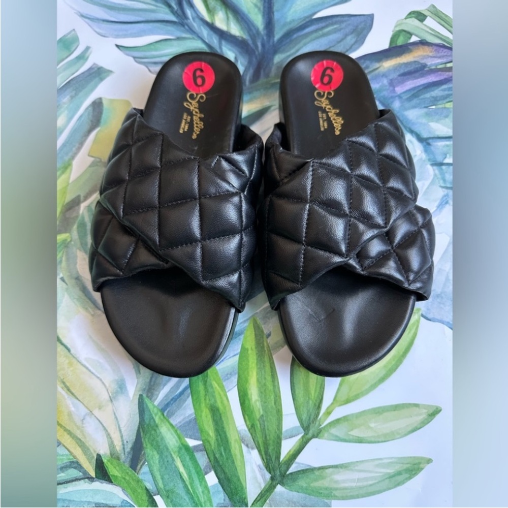 Seychelles Wide Awake Quilted Leather Slides - Black - NWT - Picture 5 of 8